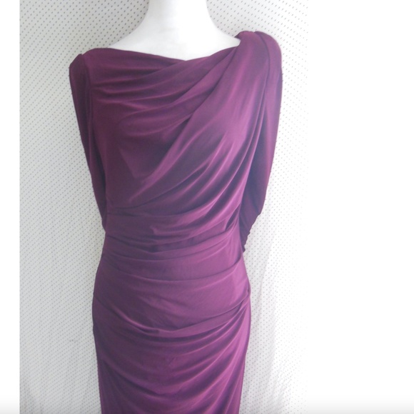 NEW Betsy & Adam BURGUNDY Cape Long Sleeve RUCHED Trumpet EVENING GOWN 10 - Picture 5 of 12